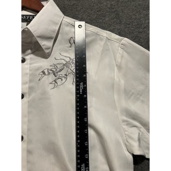 Sefeni Scorpion Embroidered Button Down Shirt White Metal Buttons Men’s Medium - Picture 7 of 11
